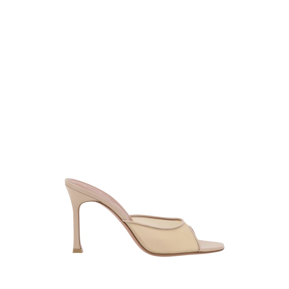 Amina Muaddi Beige Fabric Slippers
