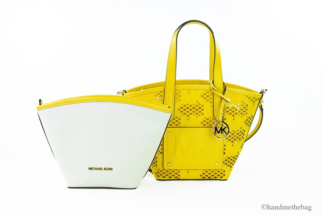 Michael Kors Kimber Small Daffodil Leather 2-In-1 Zip Tote Messenger Bag Purse