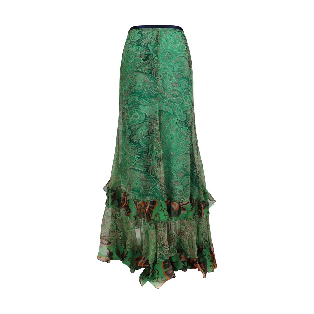 Etro Bicolor Silk Long Skirt