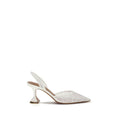 Amina Muaddi White Fabric Mid Heel Pumps