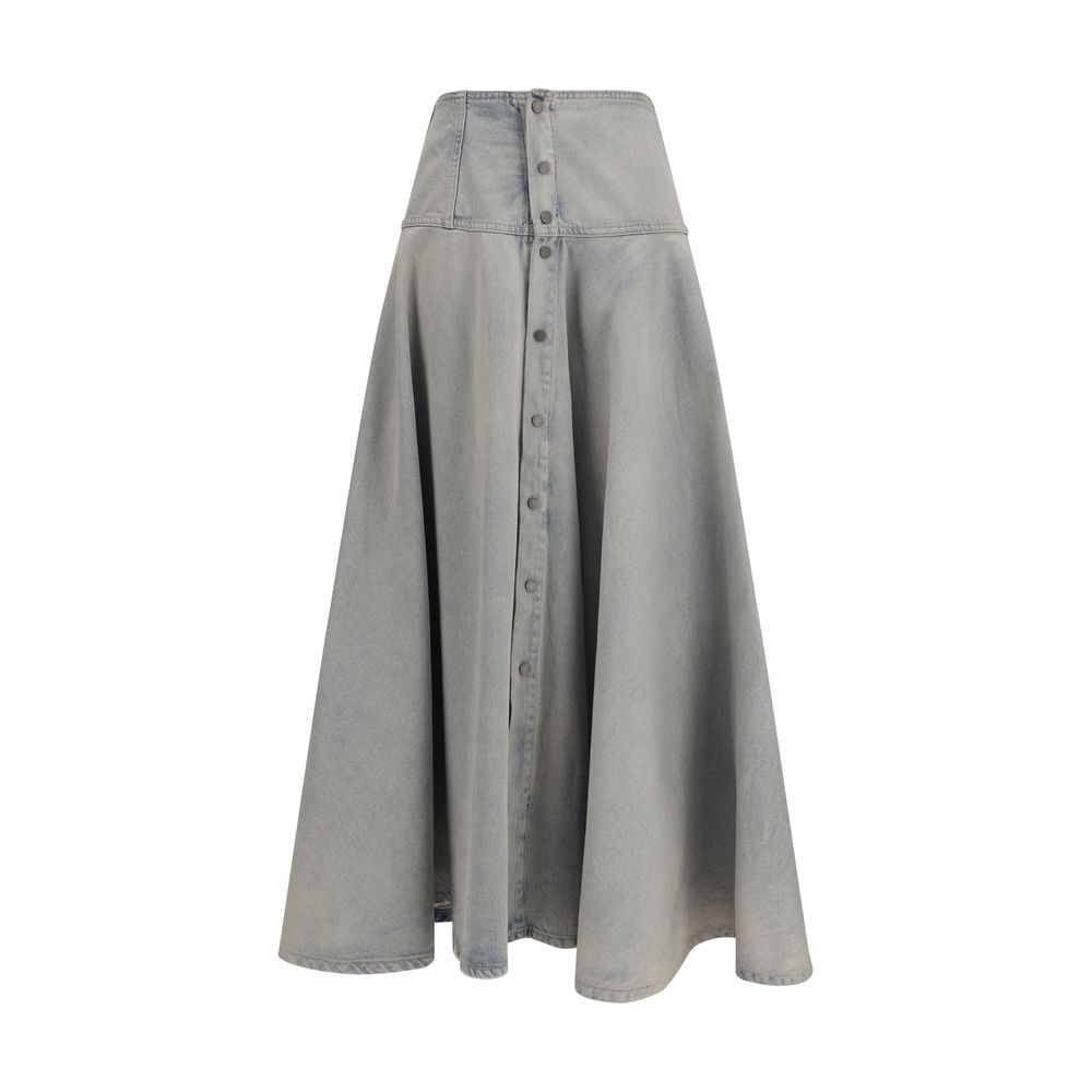 Haikure Blue Cotton Midi Skirt