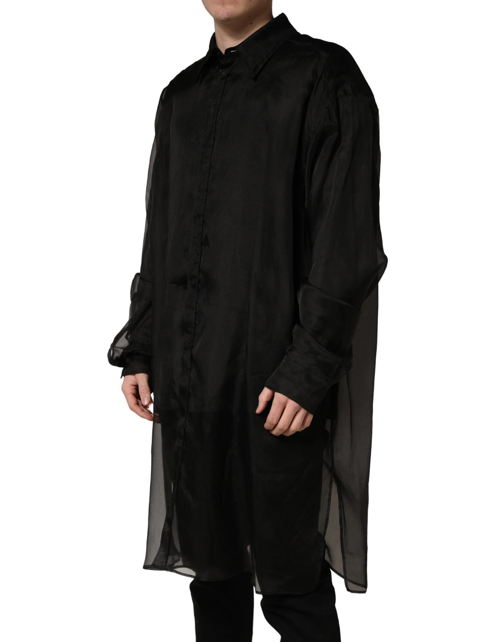 Dolce & Gabbana Black Ruffle Detail Semi Sheer Shirt Jacket