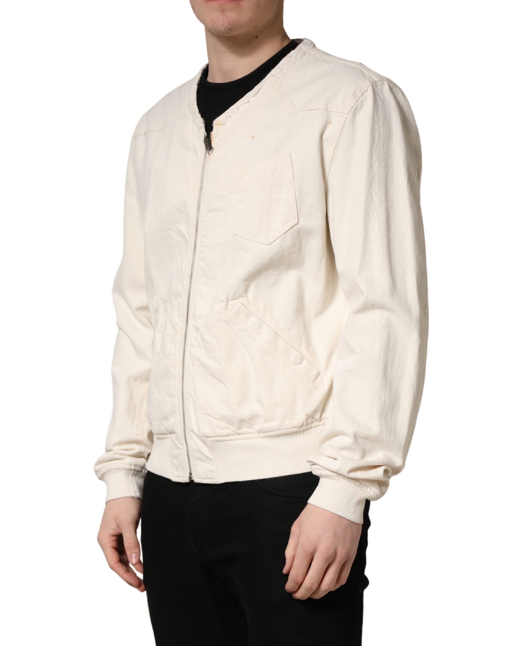 Dolce & Gabbana Off White Cotton FullZip Denim Blouson Jacket
