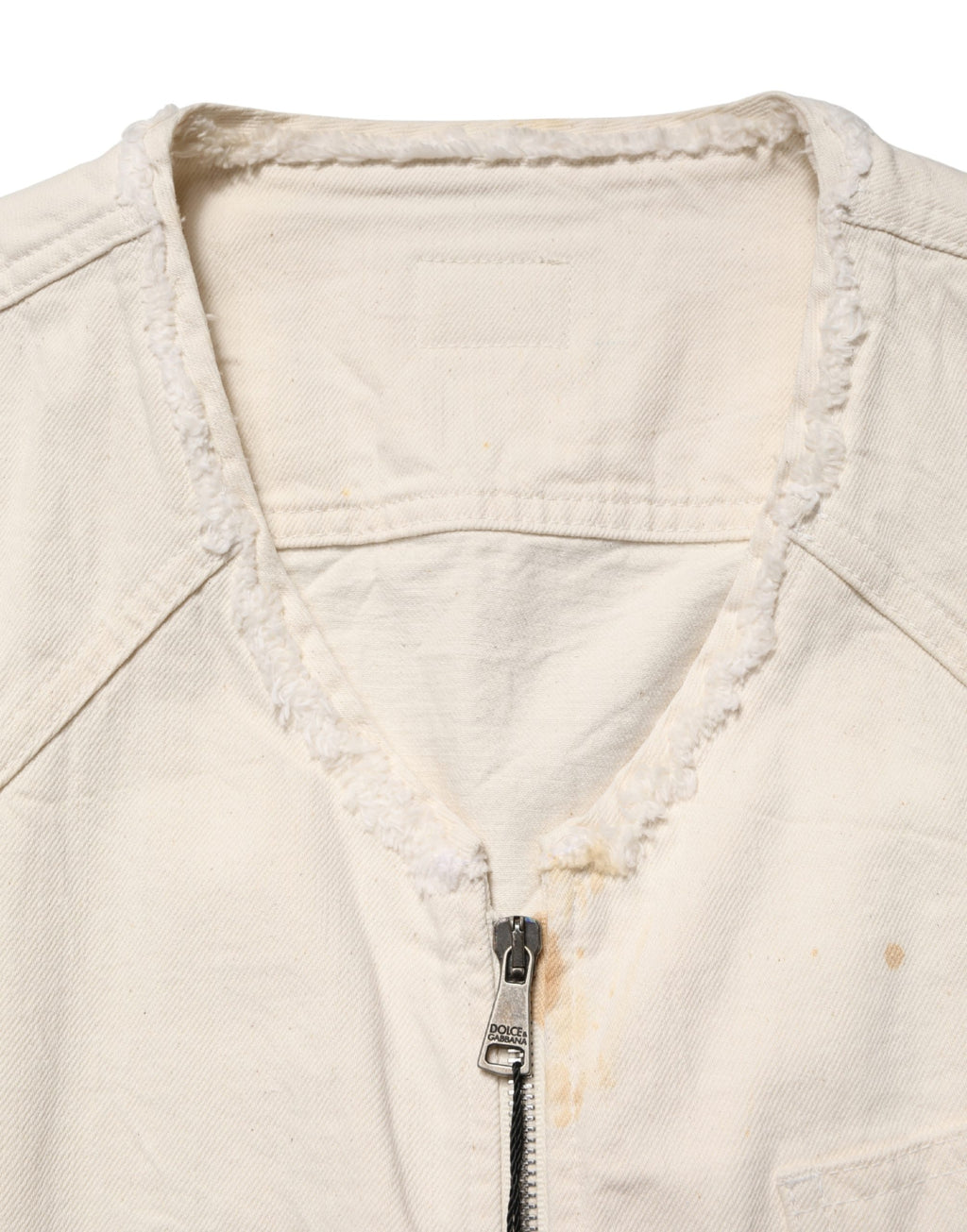 Dolce & Gabbana Off White Cotton FullZip Denim Blouson Jacket