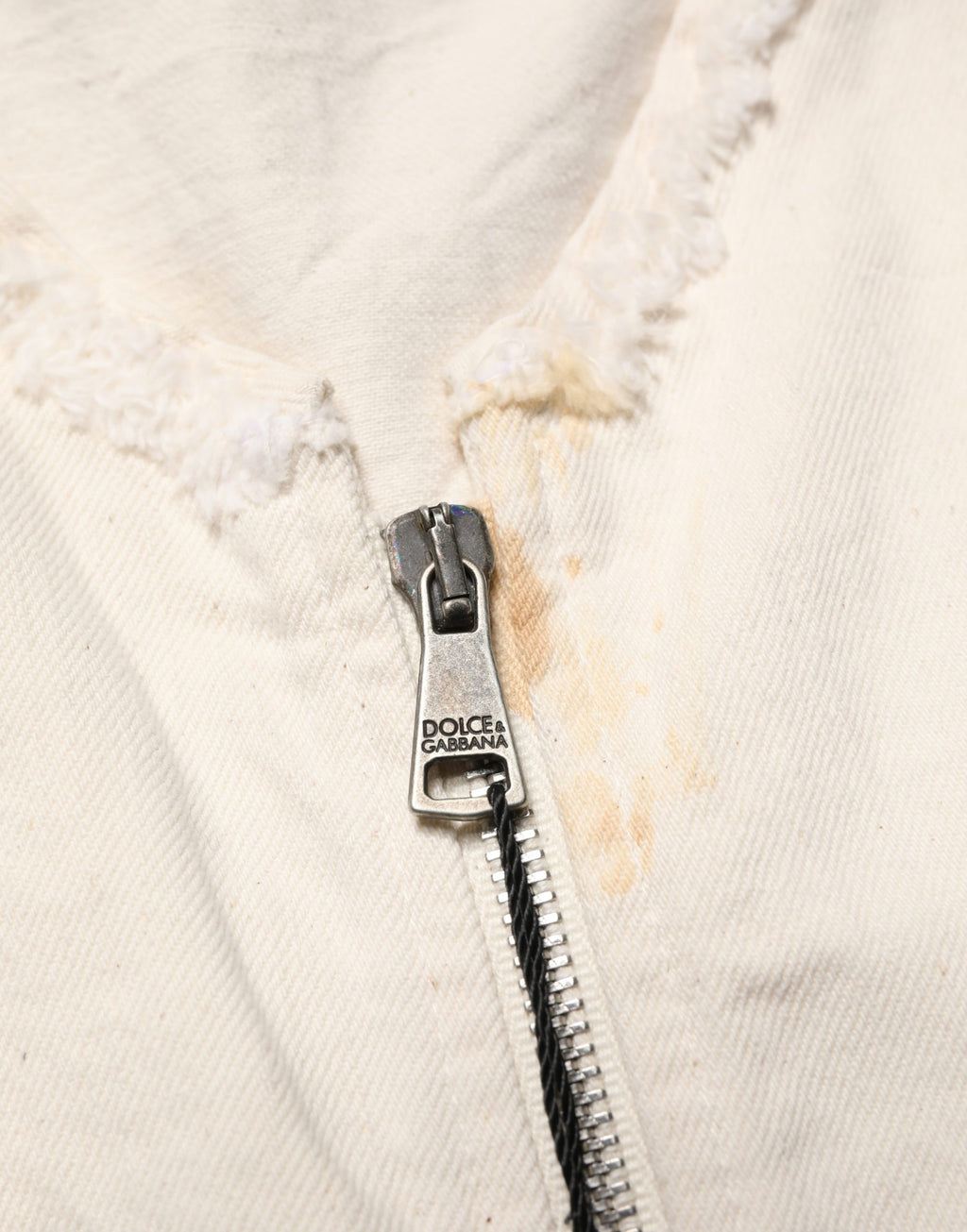 Dolce & Gabbana Off White Cotton FullZip Denim Blouson Jacket