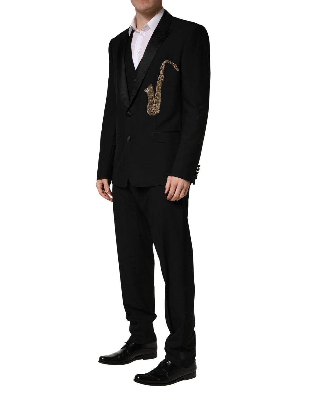 Dolce & Gabbana Black Wool Silk Saxophone Slim Fit 3Pc Suit