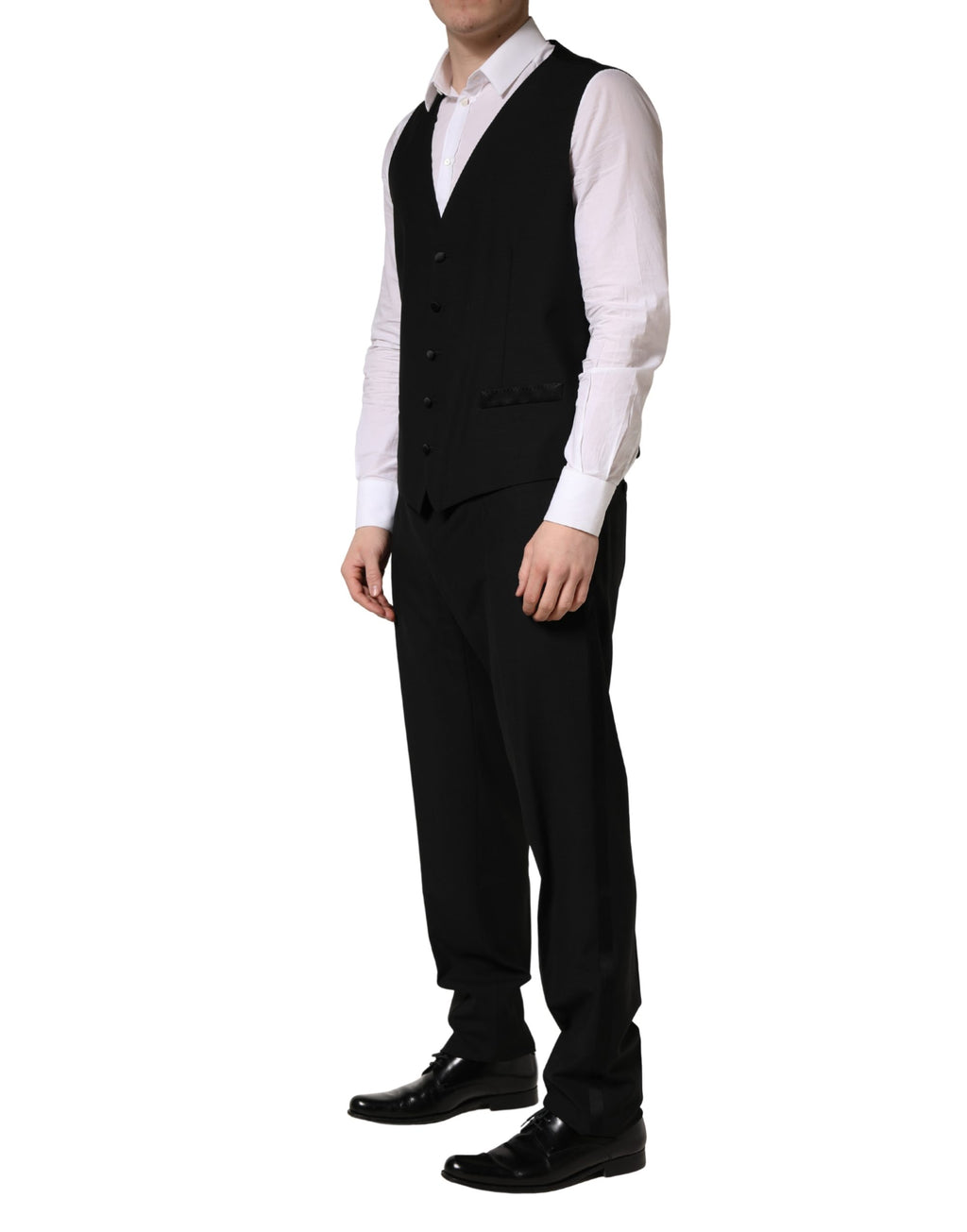 Dolce & Gabbana Black Wool Silk Saxophone Slim Fit 3Pc Suit