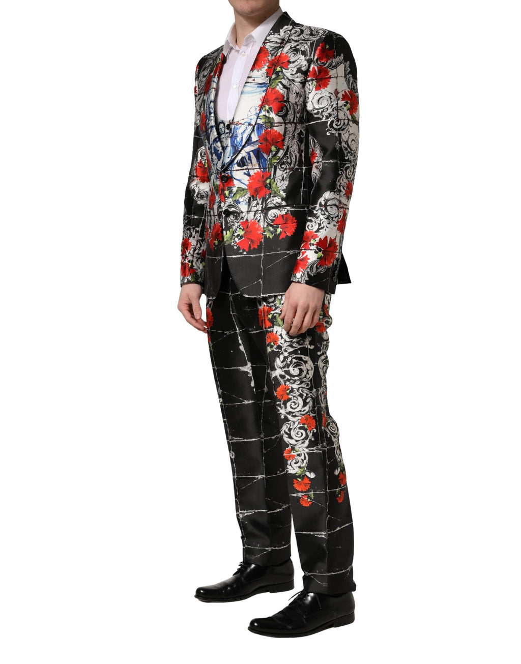 Dolce & Gabbana Black Floral 2 Buttons Formal 3 Piece Suit