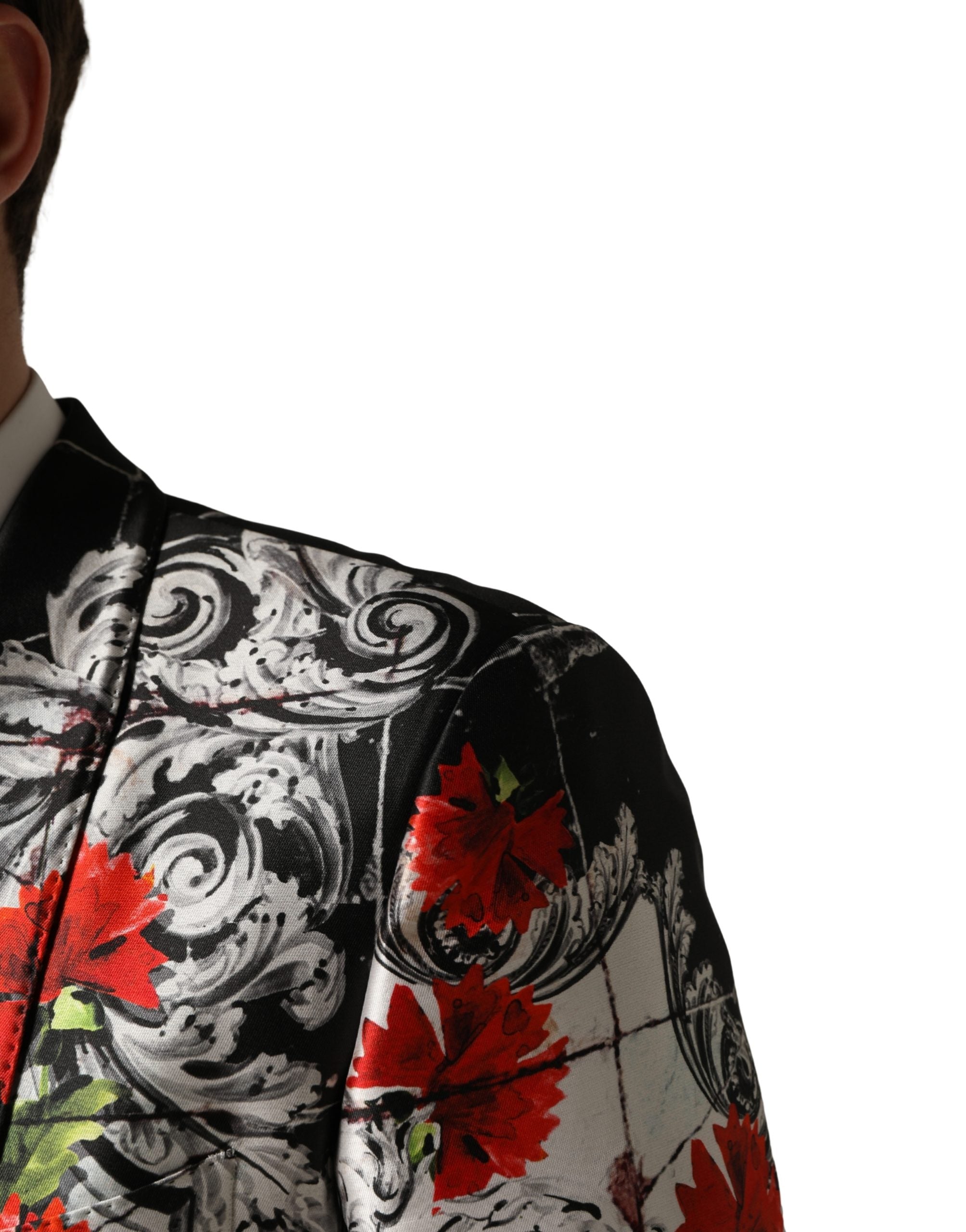 Dolce & Gabbana Black Floral 2 Buttons Formal 3 Piece Suit