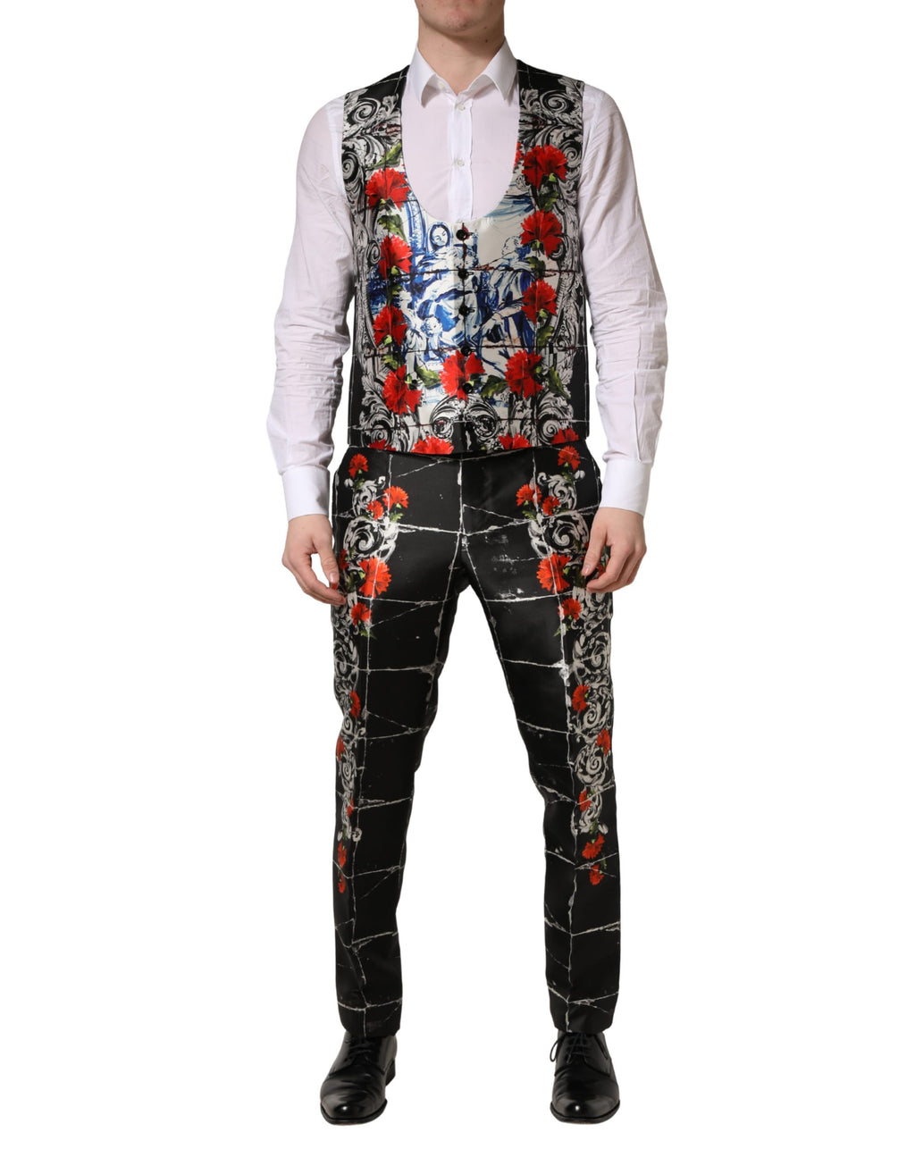 Dolce & Gabbana Black Floral 2 Buttons Formal 3 Piece Suit