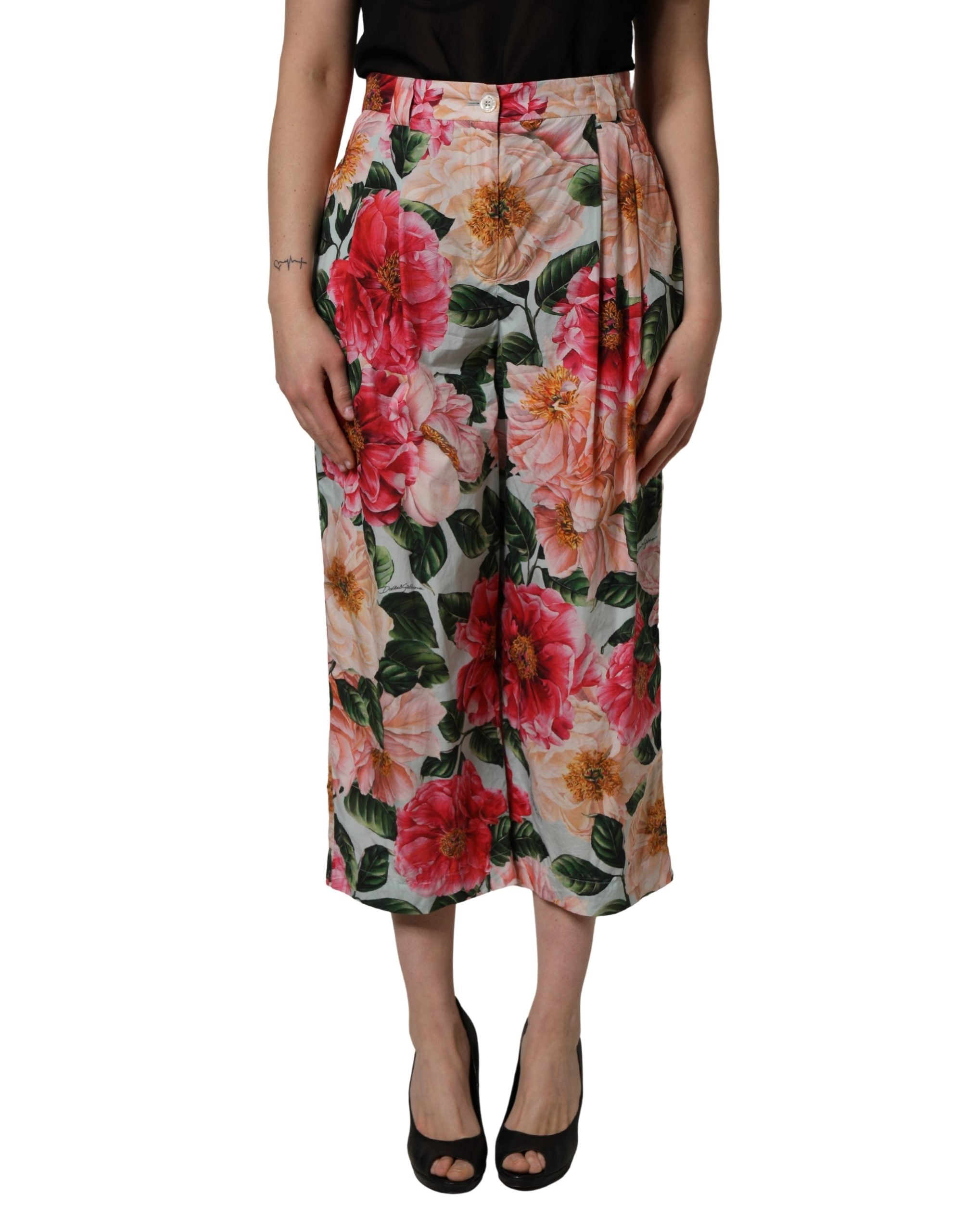 Dolce & Gabbana Multicolor Floral High Waist Cropped Pants