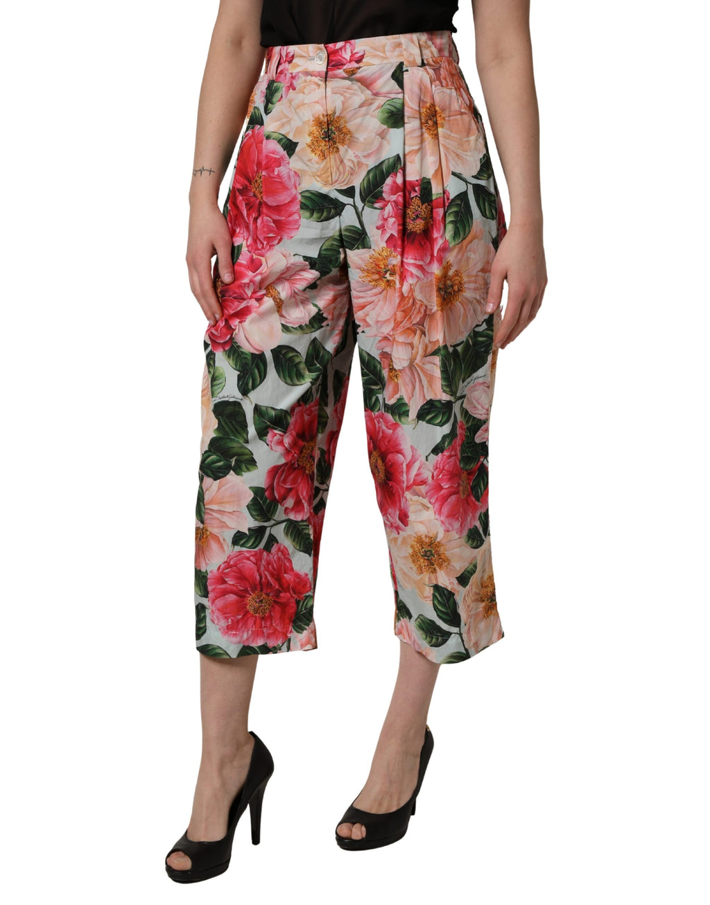 Dolce & Gabbana Multicolor Floral High Waist Cropped Pants