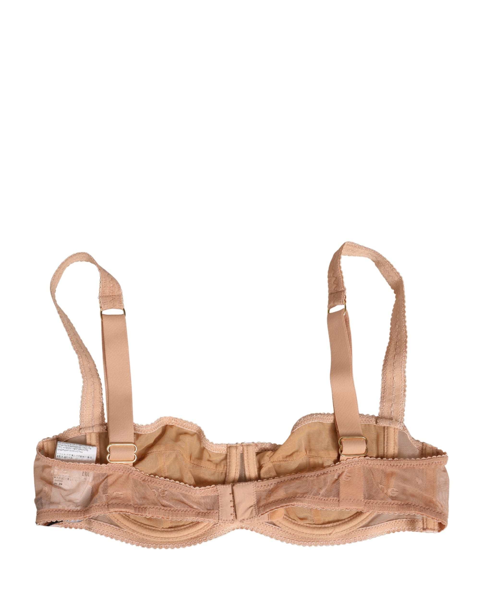 Dolce & Gabbana Beige Lace Mesh Underwire Balconnet Bra Underwear