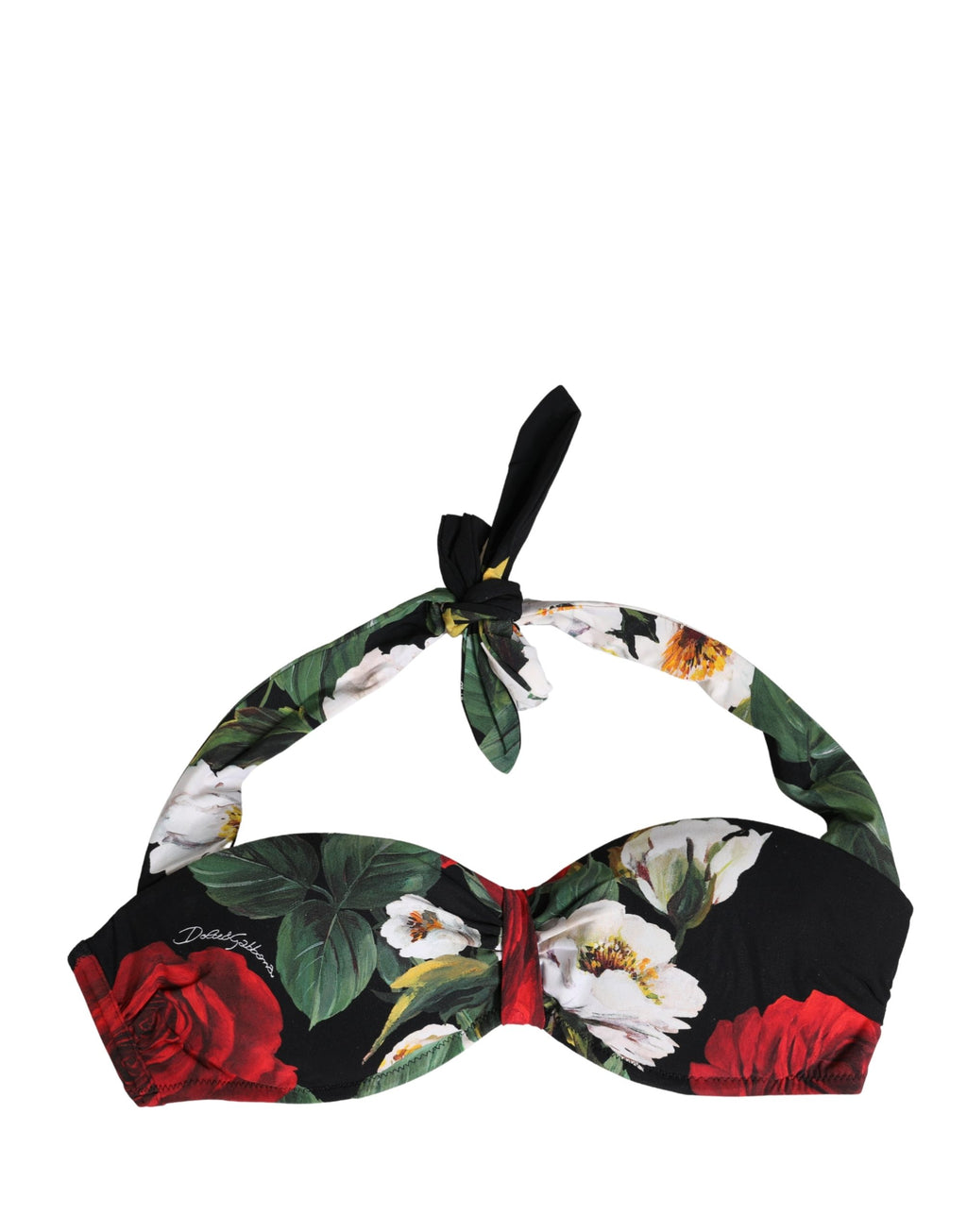 Dolce & Gabbana Black Floral Padded Halter Bikini Top Swimwear