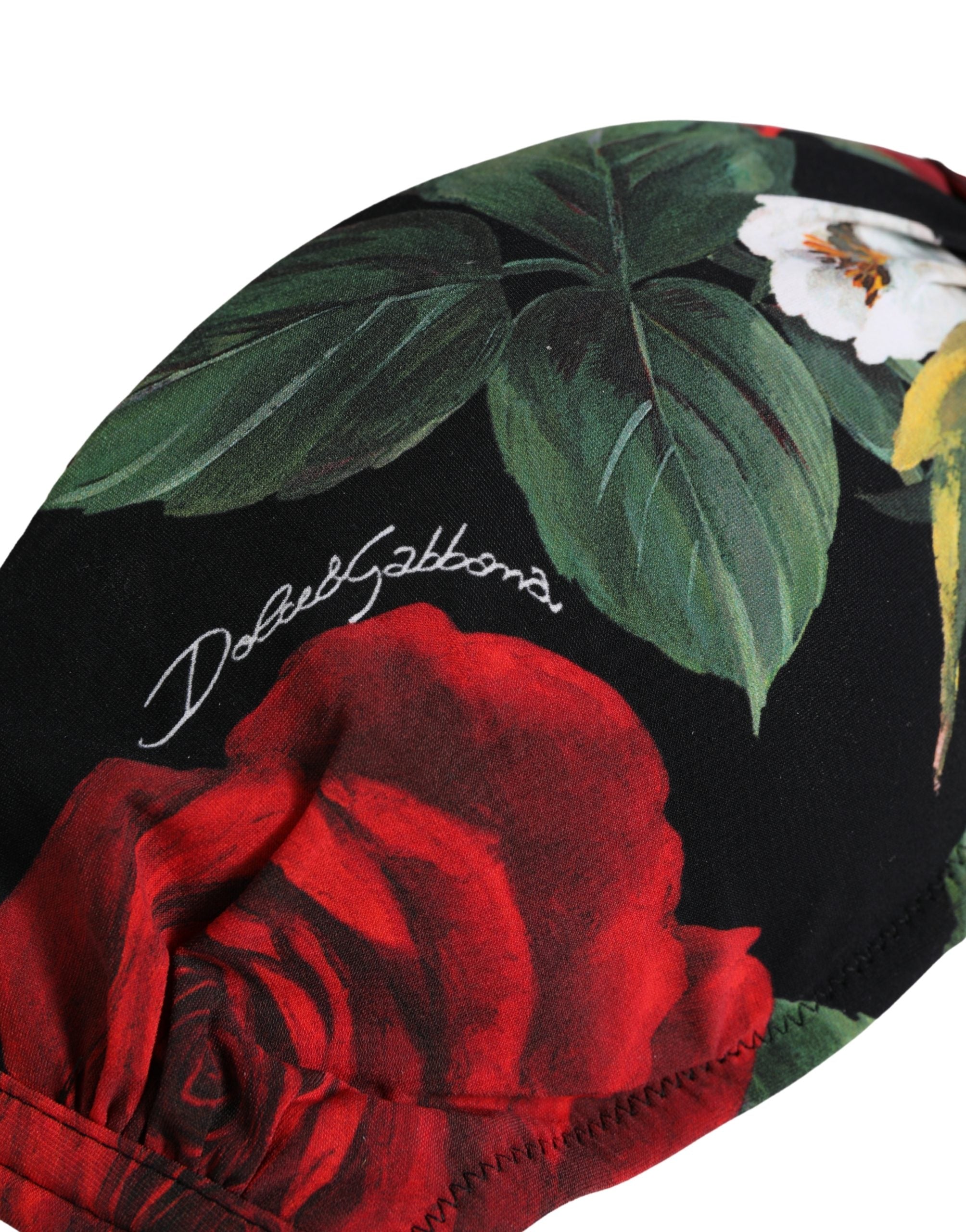 Dolce & Gabbana Black Floral Padded Halter Bikini Top Swimwear