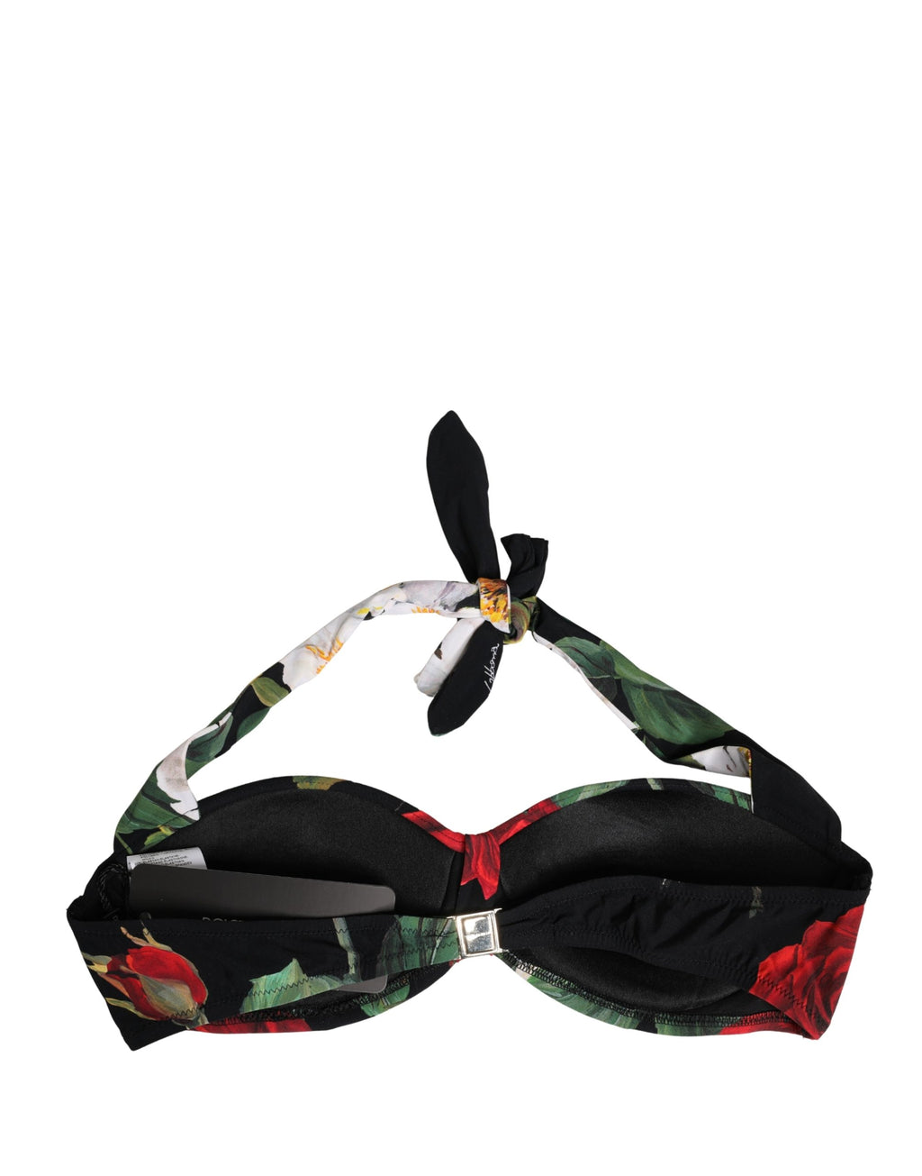 Dolce & Gabbana Black Floral Padded Halter Bikini Top Swimwear