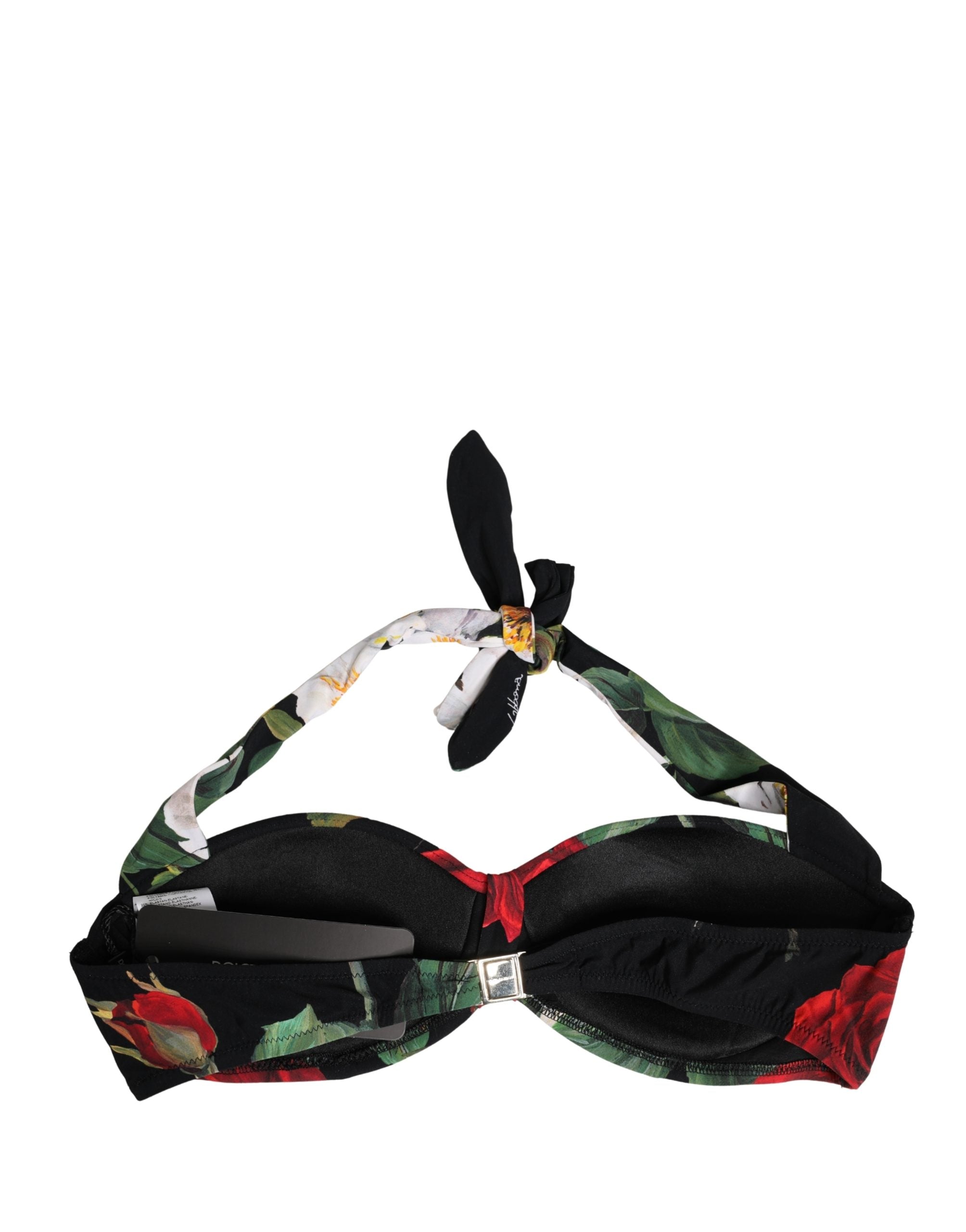 Dolce & Gabbana Black Floral Padded Halter Bikini Top Swimwear