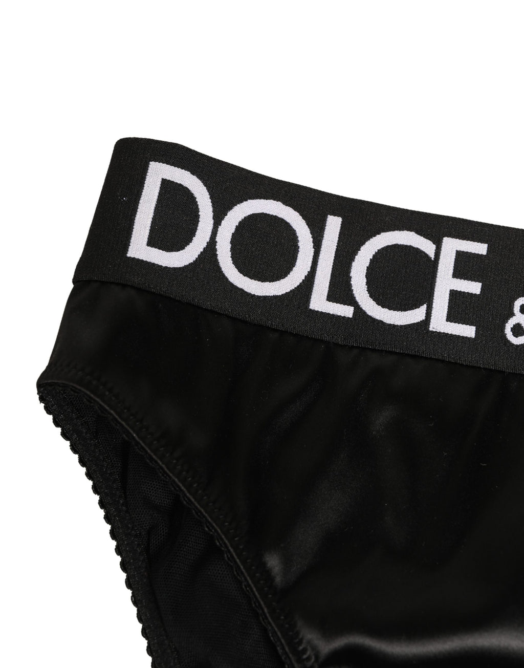 Dolce & Gabbana Black Satin High-Waist Brief Logo Women Underwear