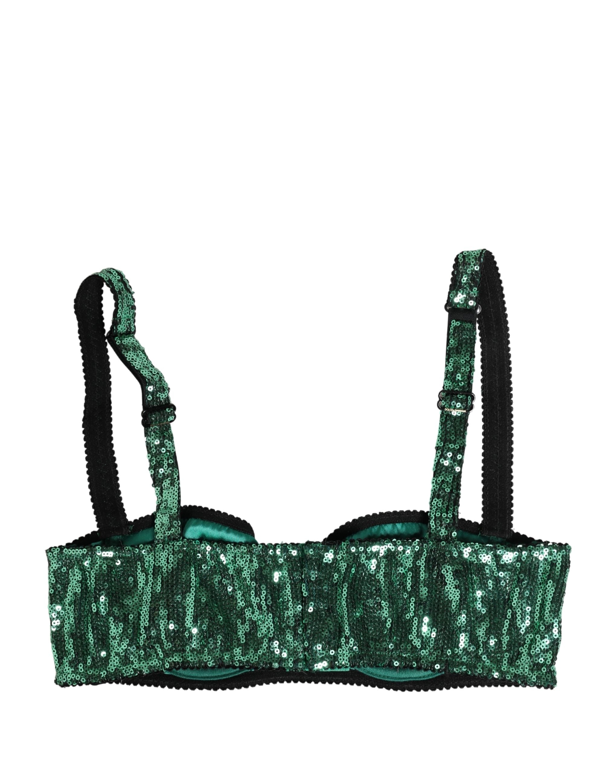 Dolce & Gabbana Green Sequined Nyon Balconnet Bra Underwear