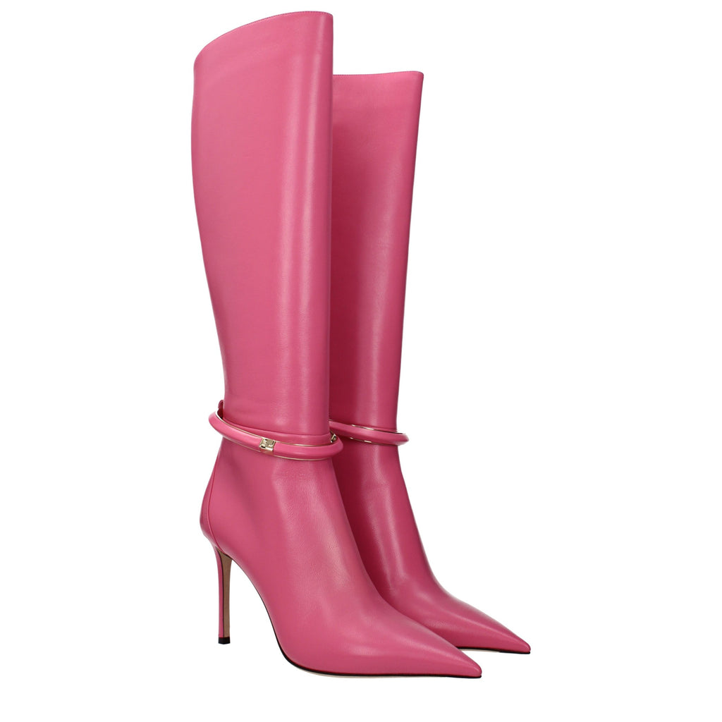 Jimmy Choo Pink Leather High Heel Boots
