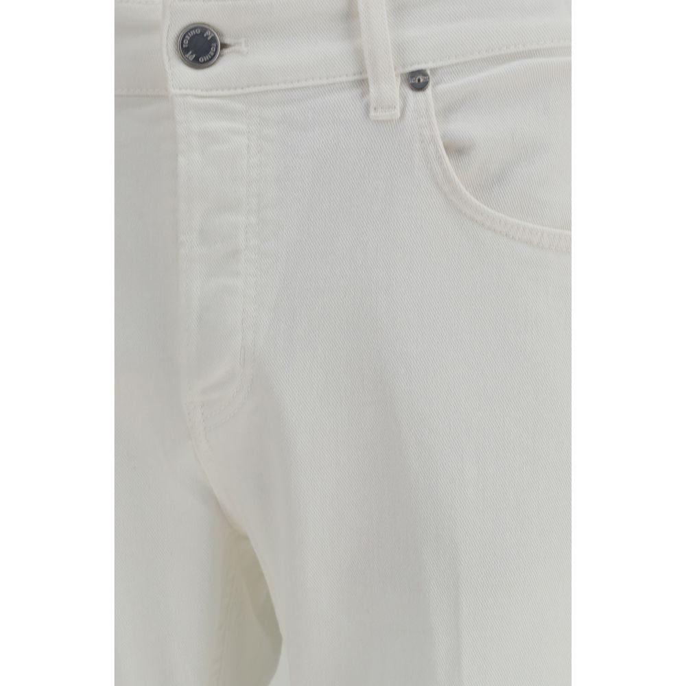 PT Torino White Cotton Tapered Jeans
