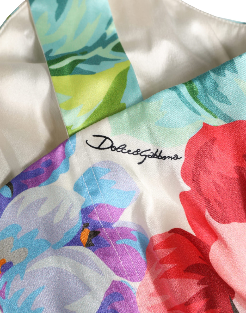 Dolce & Gabbana Multicolor Floral Print Silk Cropped Bustier Top