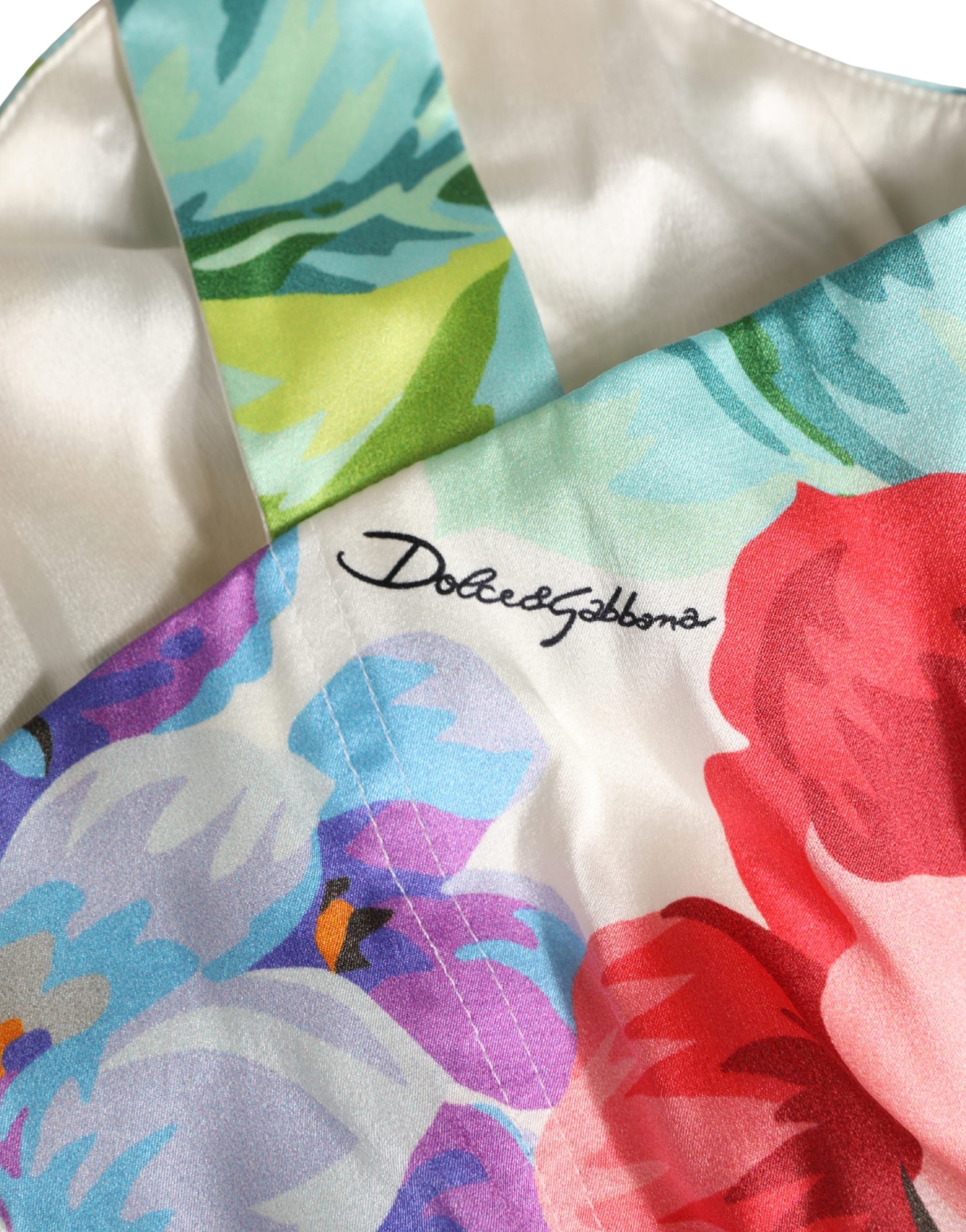 Dolce & Gabbana Multicolor Floral Print Silk Cropped Bustier Top