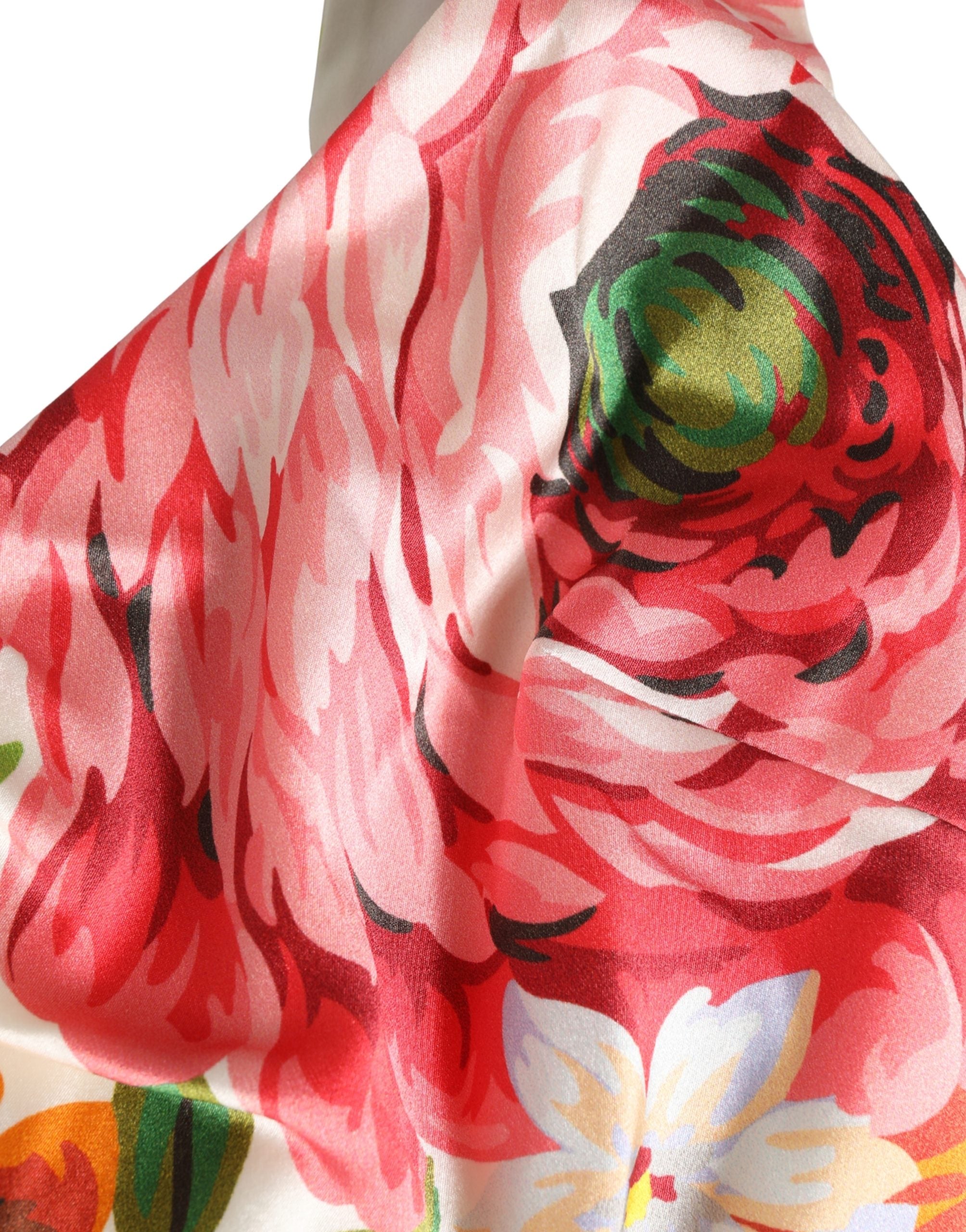 Dolce & Gabbana Multicolor Floral Print Silk Cropped Bustier Top