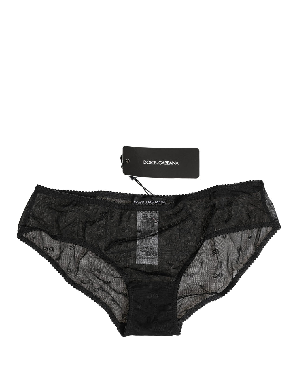 Dolce & Gabbana Black Sheer Mesh Lace Logo Brief Panty Underwear
