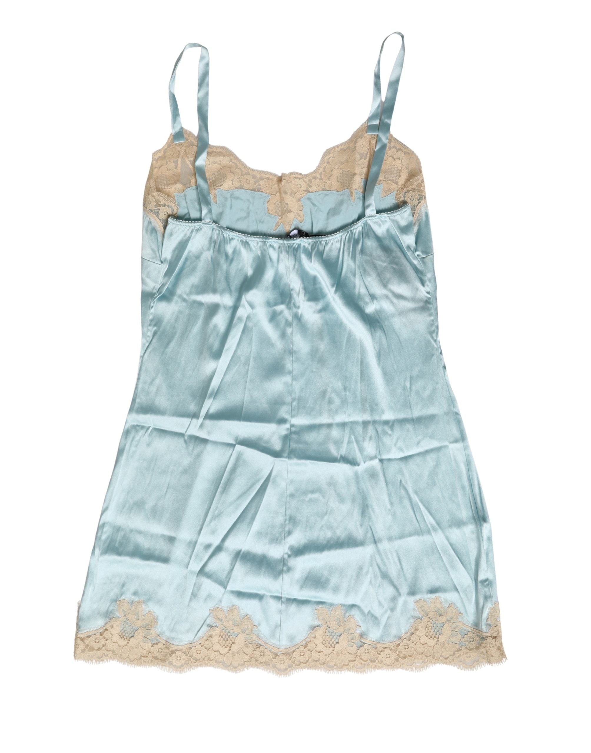Dolce & Gabbana Blue Lace Silk Satin Tank Chemise Sleepwear
