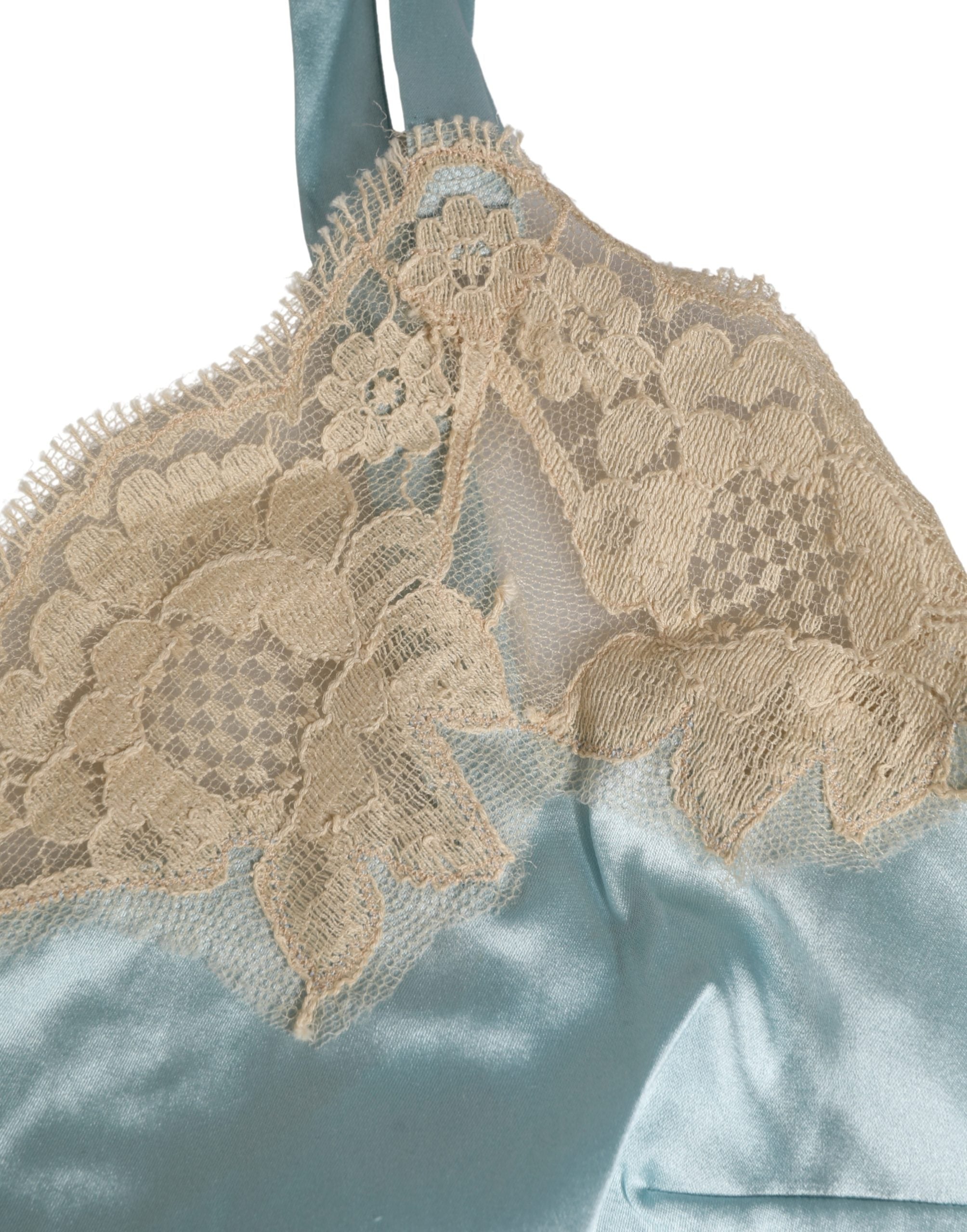Dolce & Gabbana Blue Lace Silk Satin Tank Chemise Sleepwear