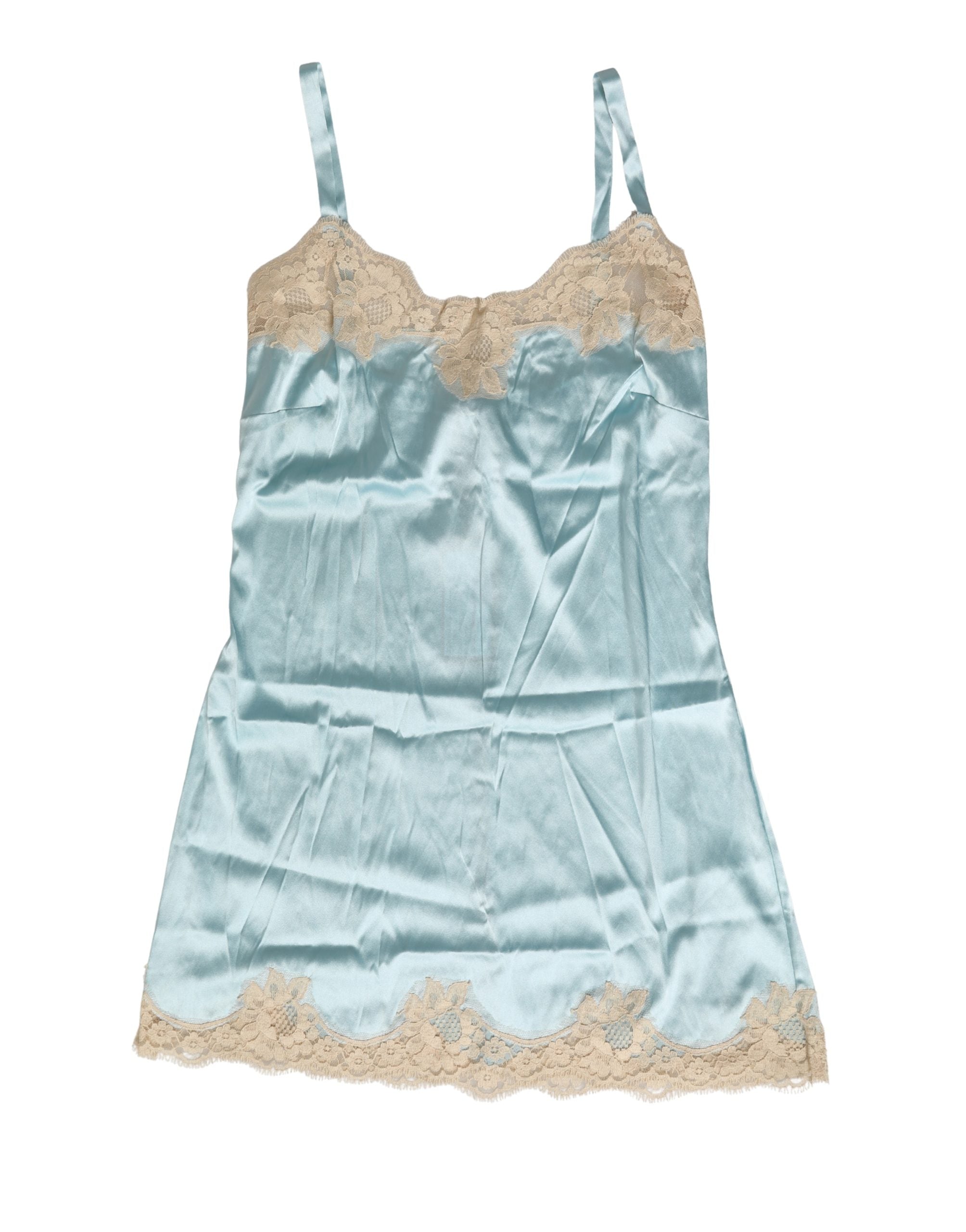 Dolce & Gabbana Blue Lace Silk Satin Tank Chemise Sleepwear