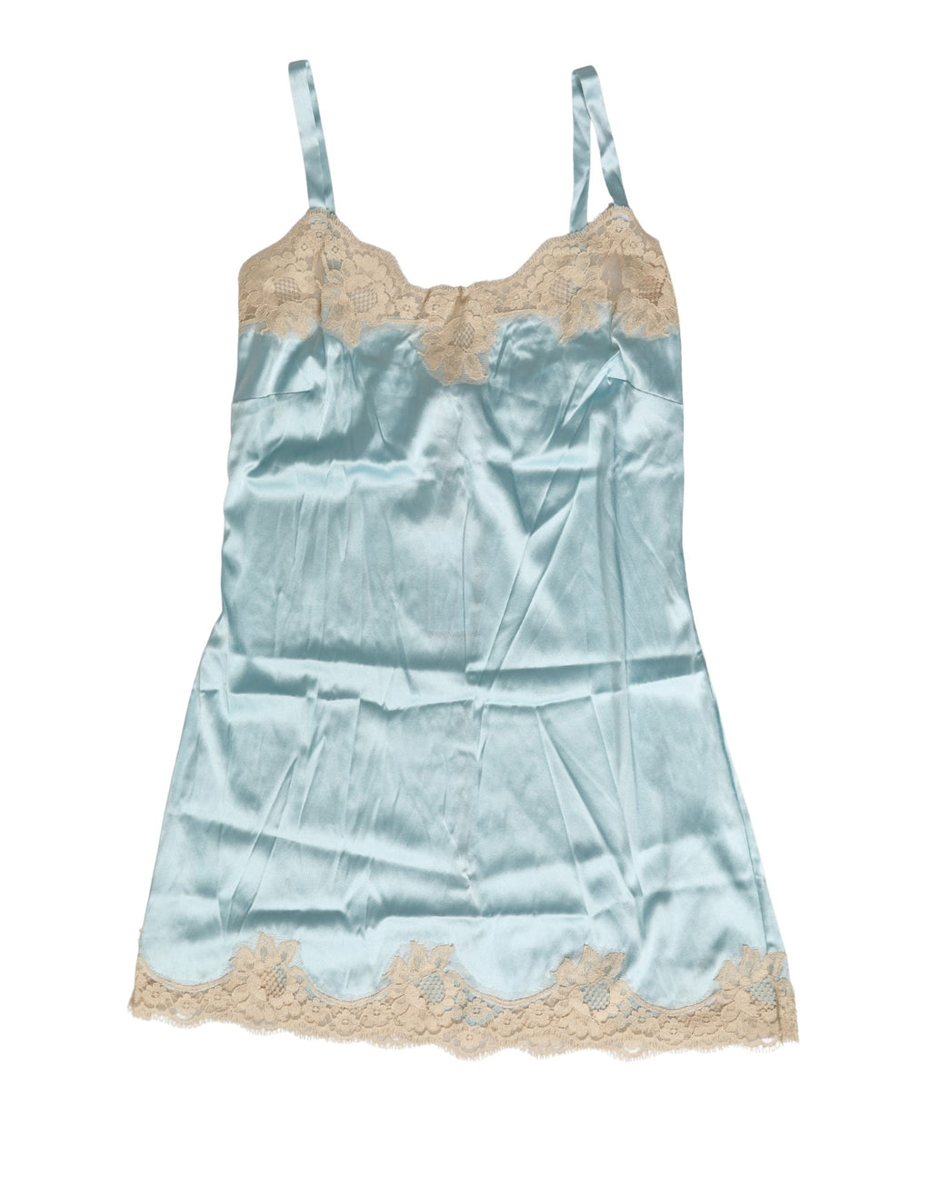 Dolce & Gabbana Blue Lace Silk Satin Tank Chemise Sleepwear