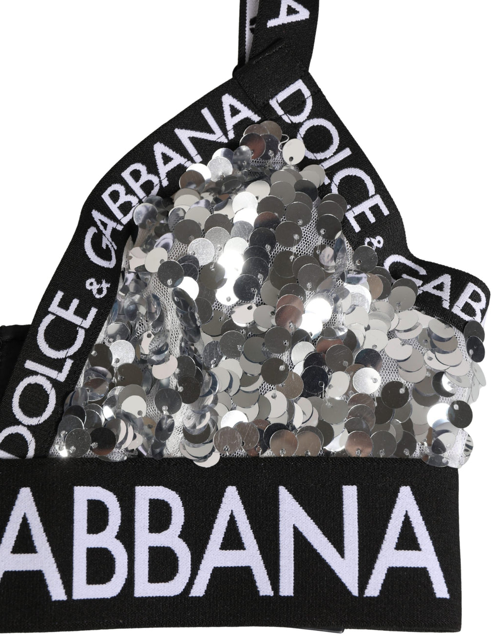 Dolce & Gabbana Silver Sequined Triangle Soft Cup Bra Underwear