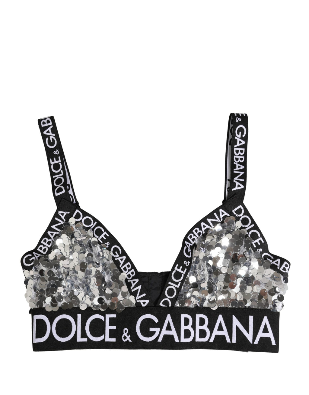 Dolce & Gabbana Silver Sequined Triangle Soft Cup Bra Underwear