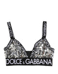 Dolce & Gabbana Silver Sequined Triangle Soft Cup Bra Underwear