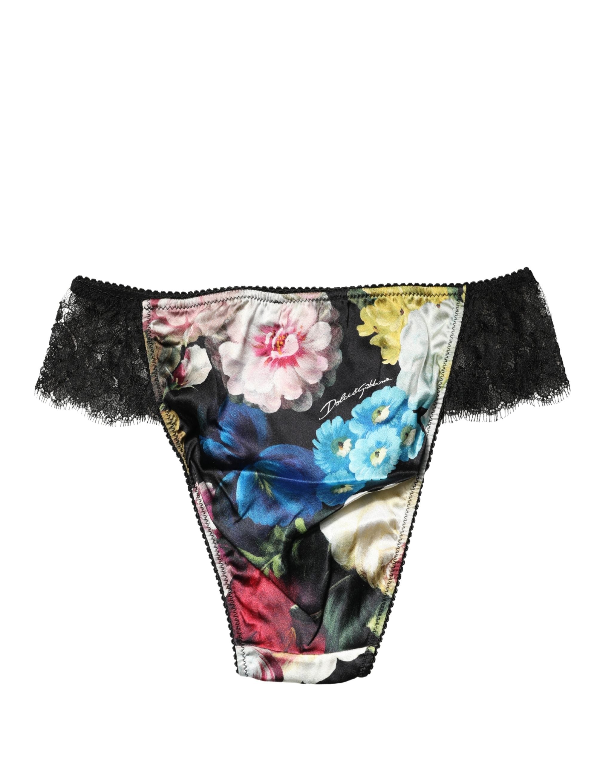Dolce & Gabbana Black Floral Lace Mid Waist Brief Panty Underwear