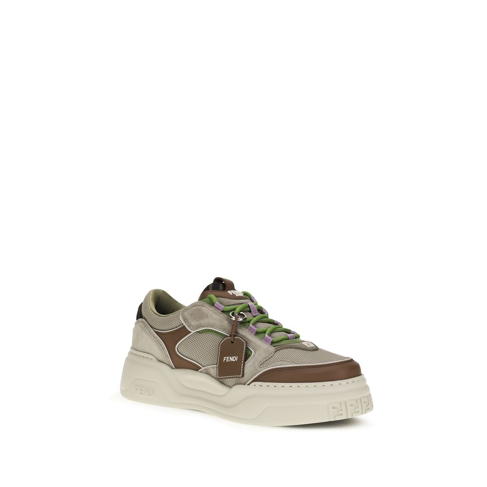Fendi Brown Calf Leather Bos Taurus Chunky Sneakers