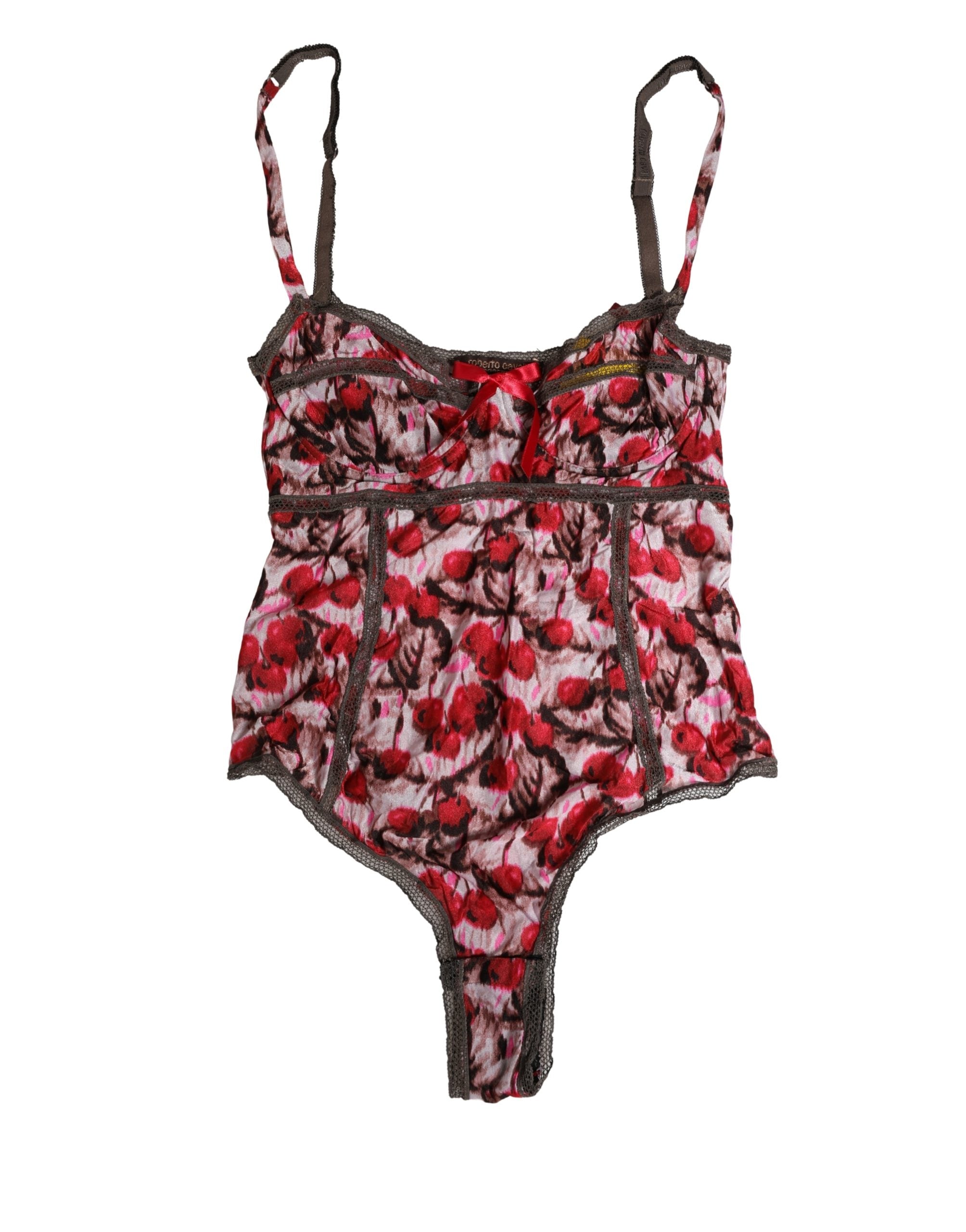 Roberto Cavalli Multicolor CherryPrint Lace Bodysuit Underwear