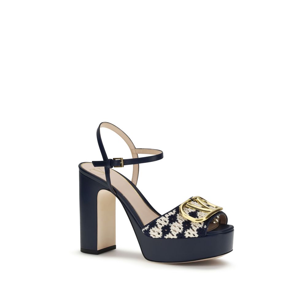 Valentino Garavani Blue Calf Leather Bos Taurus Platform Sandals