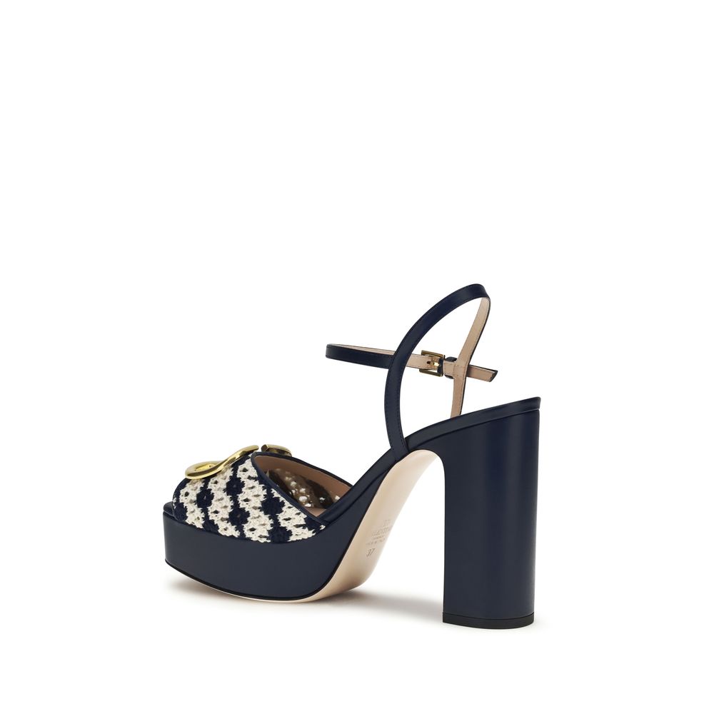 Valentino Garavani Blue Calf Leather Bos Taurus Platform Sandals