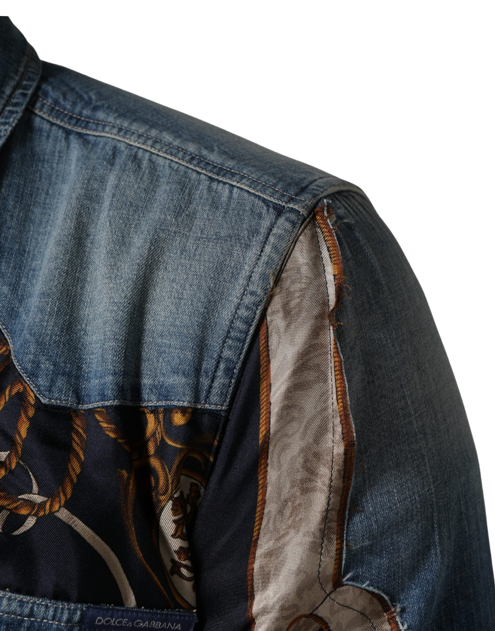 Dolce & Gabbana Blue Baroque Cotton Button Down Denim Shirt