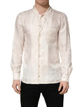 Dolce & Gabbana White Silk Long Sleeve Tonal Logo Print Shirt