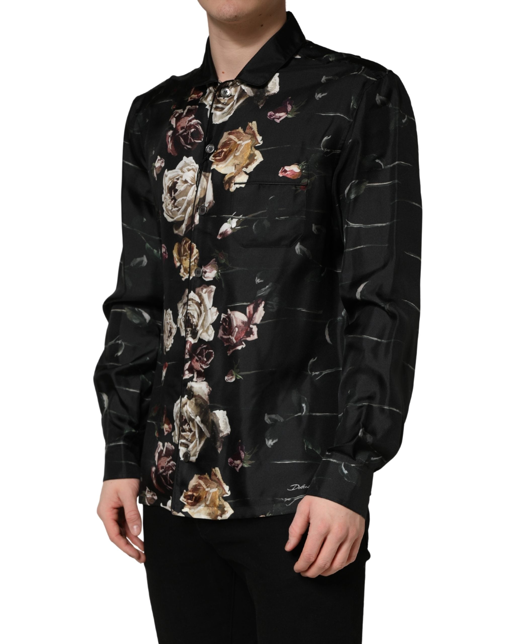 Dolce & Gabbana Black Floral Print Long Sleeves Casual Shirt