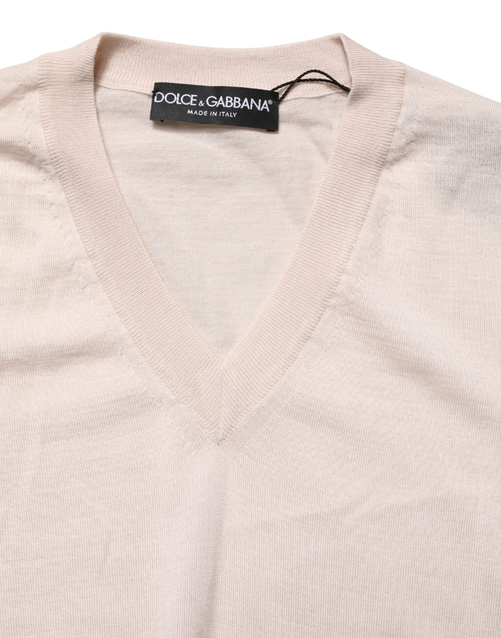 Dolce & Gabbana Beige Cashmere V-neck Men Pullover Sweater