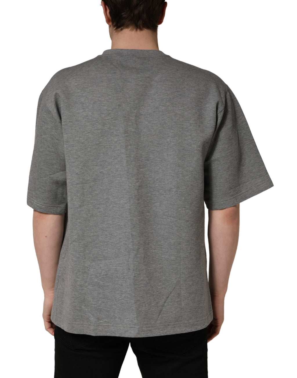 Dolce & Gabbana Gray Cotton Logo Appliqué CrewNeck T-shirt