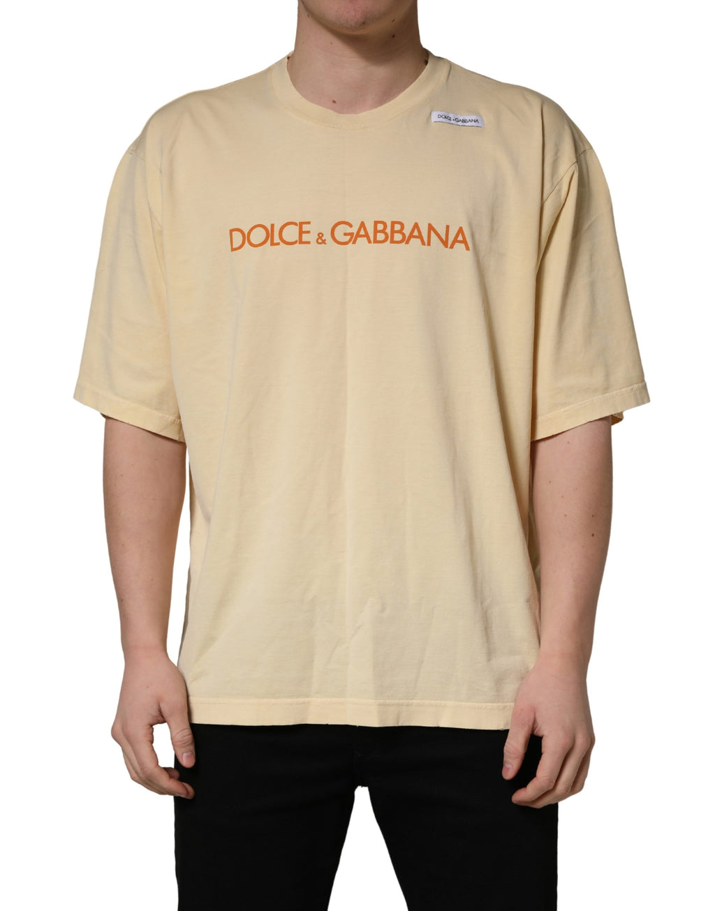 Dolce & Gabbana Yellow Logo Print Cotton Crew Neck T-shirt