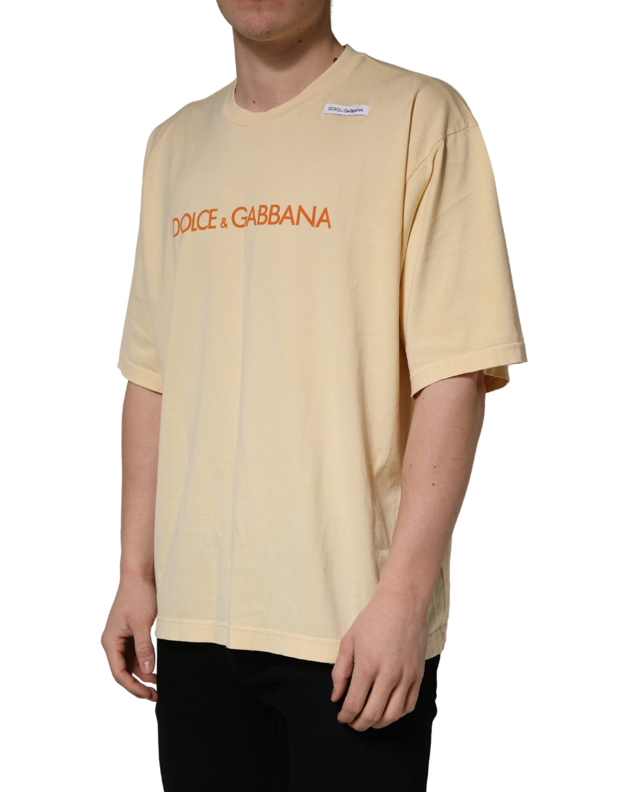 Dolce & Gabbana Yellow Logo Print Cotton Crew Neck T-shirt