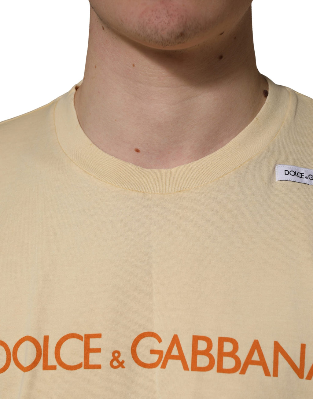 Dolce & Gabbana Yellow Logo Print Cotton Crew Neck T-shirt