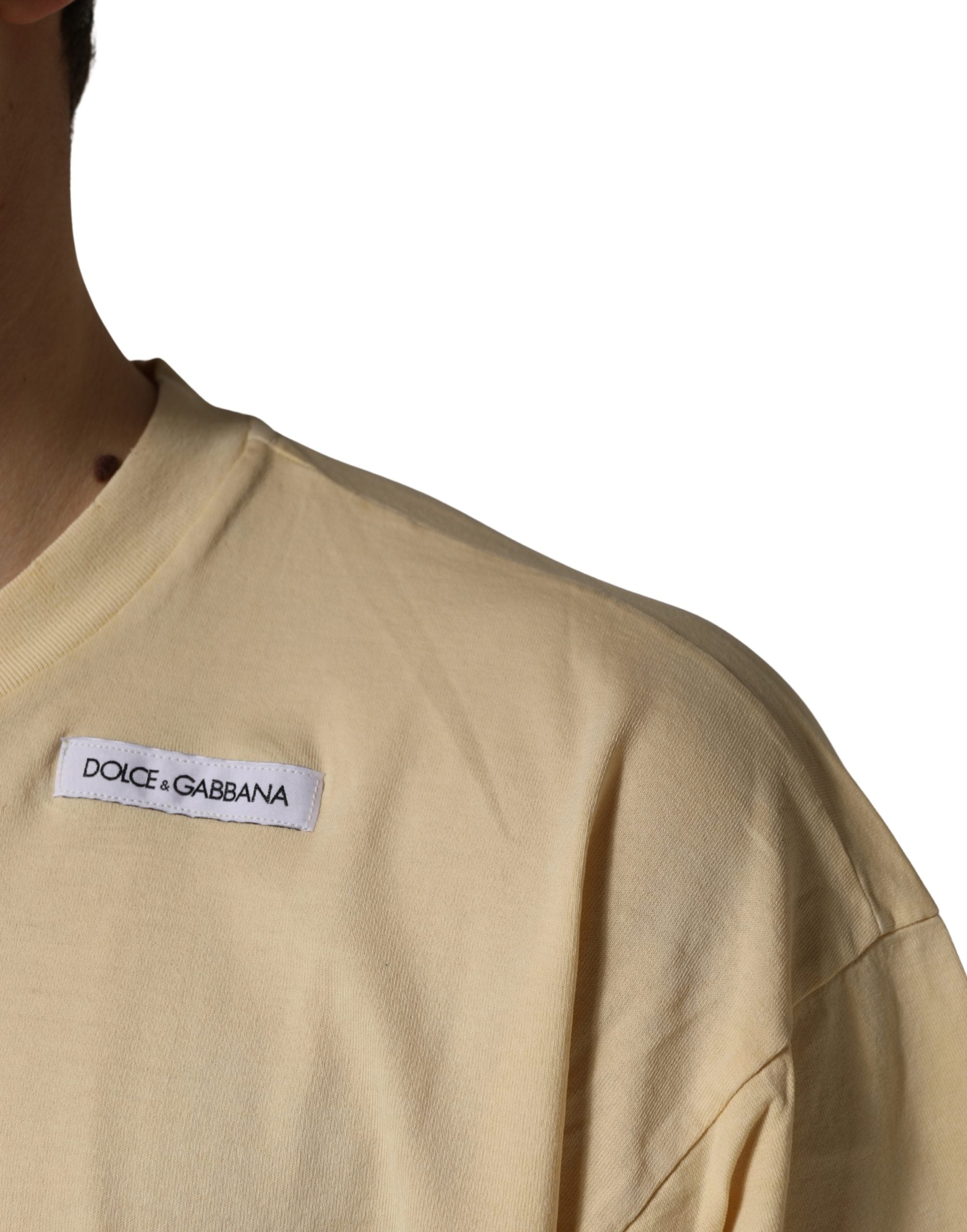 Dolce & Gabbana Yellow Logo Print Cotton Crew Neck T-shirt